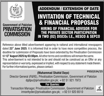 Privatisation Commission Islamabad Tender Notice